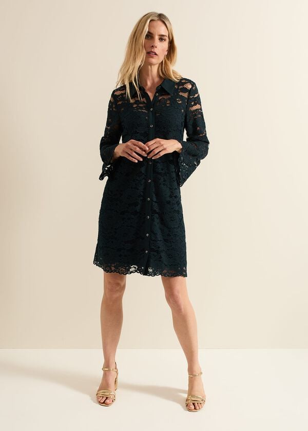 Phase Eight Rojina Teal Lace Shirt Dress