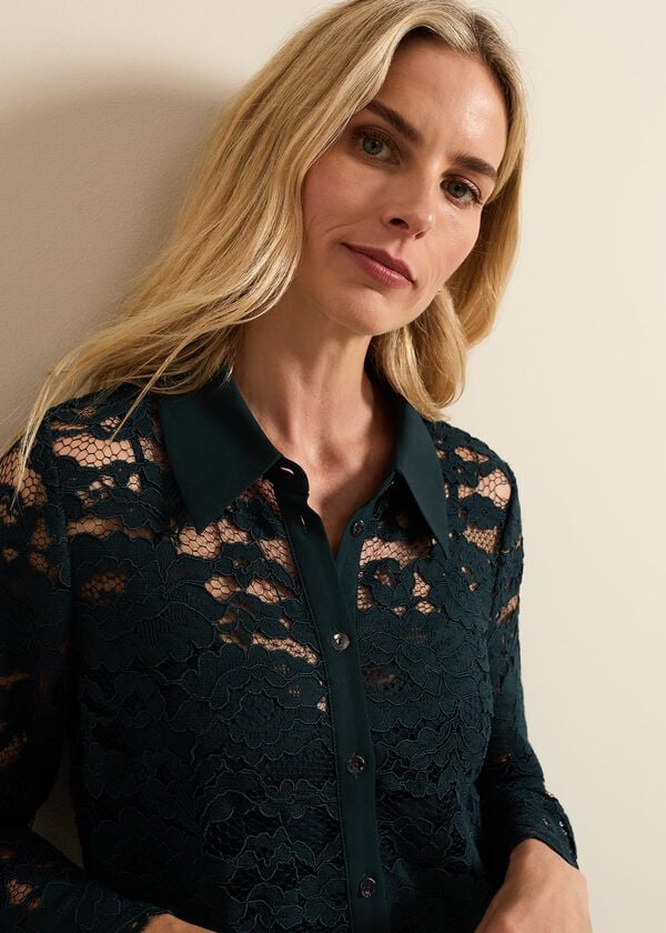 Phase Eight Rojina Teal Lace Shirt Dress