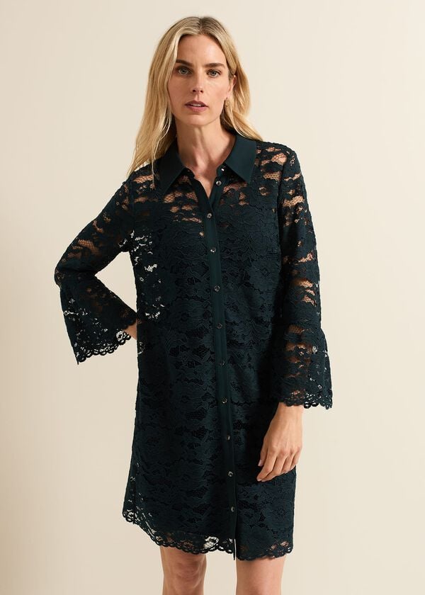 phase eight Rojina Teal Lace Shirt Dress