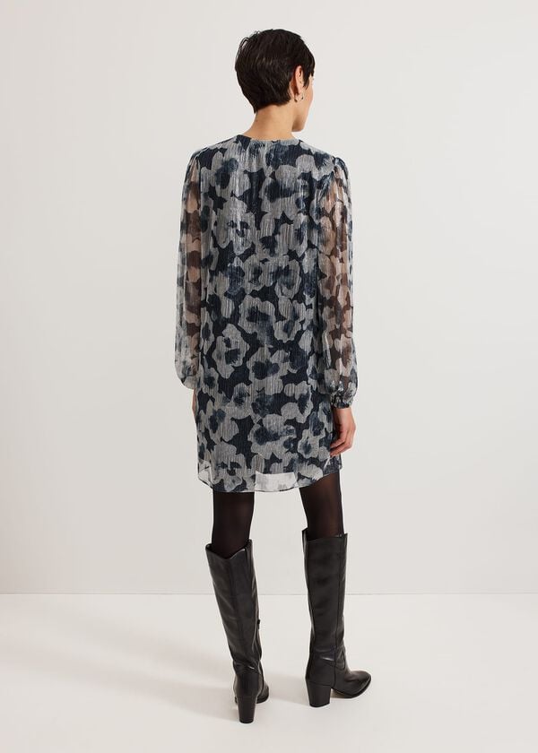 Phase Eight Roma Grey Floral Plisse Midi Dress