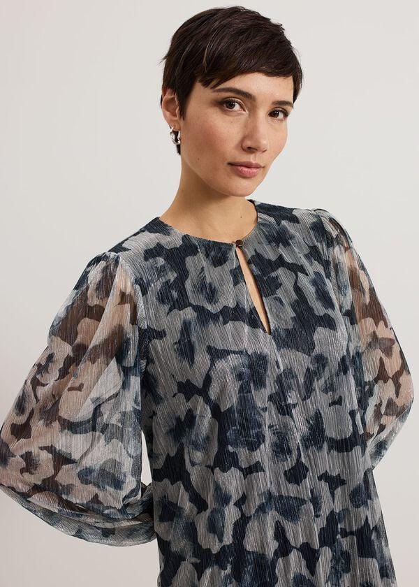 Phase Eight Roma Grey Floral Plisse Midi Dress