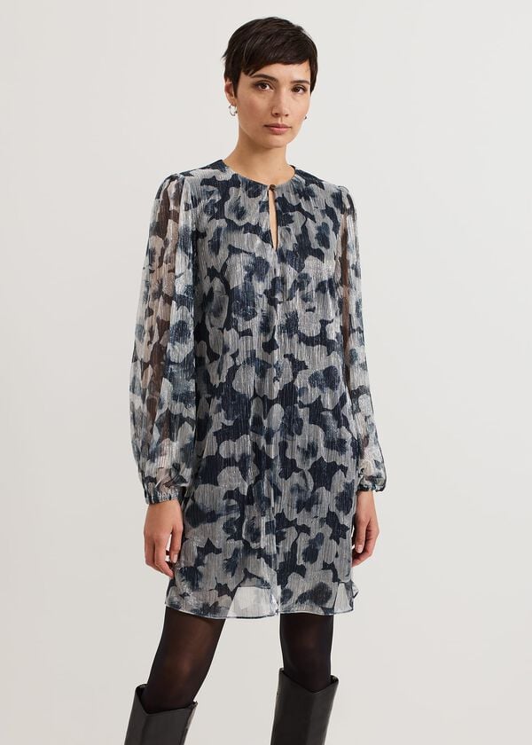 phase eight Roma Grey Floral Plisse Midi Dress