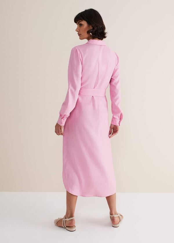 Phase Eight Rosalina Pink Linen Shirt Dress