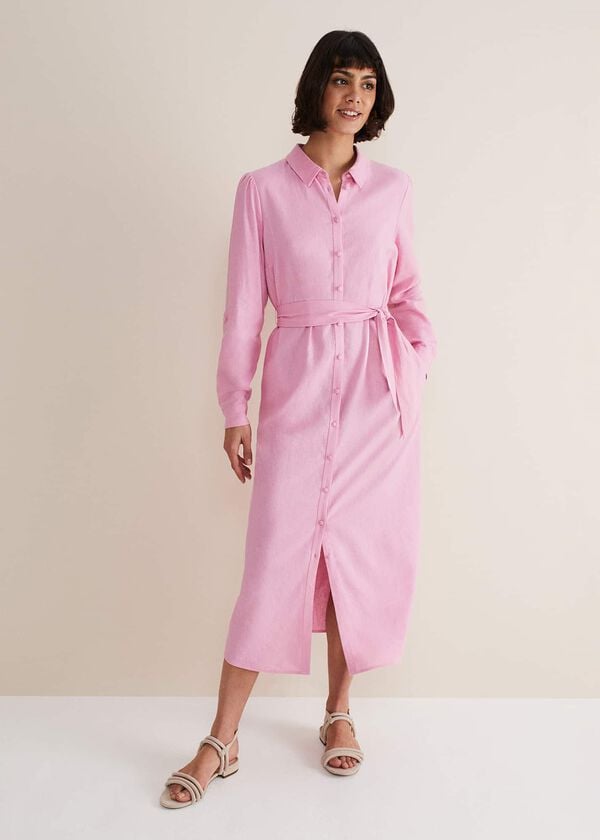 Phase Eight Rosalina Pink Linen Shirt Dress