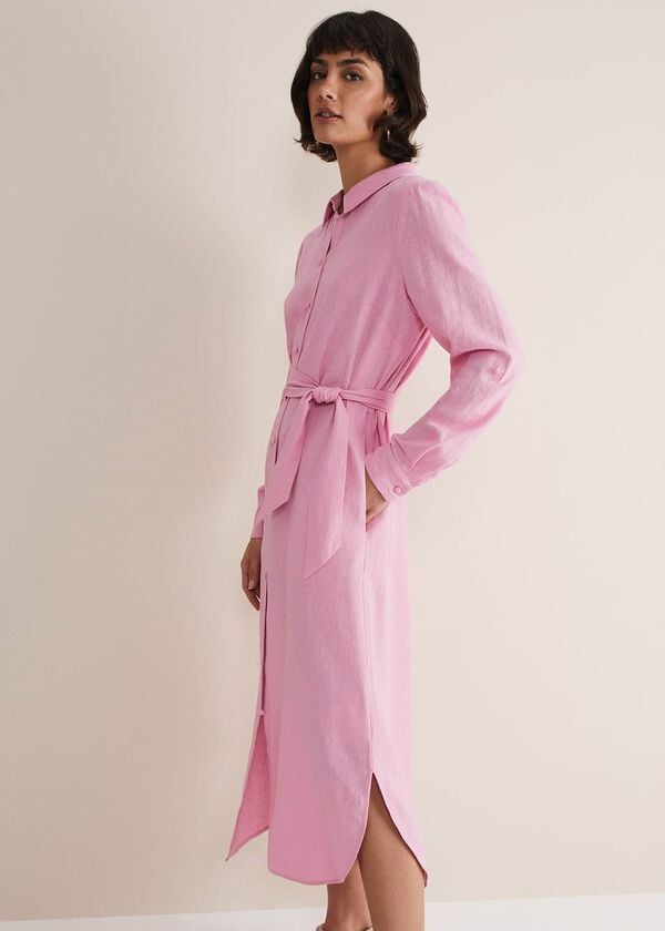 phase eight Rosalina Pink Linen Shirt Dress