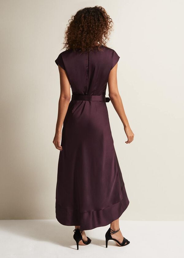 Phase Eight Sabrianna Burgundy Satin Midi Dress