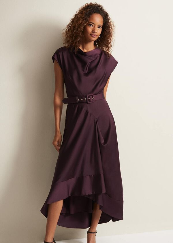 Phase Eight Sabrianna Burgundy Satin Midi Dress