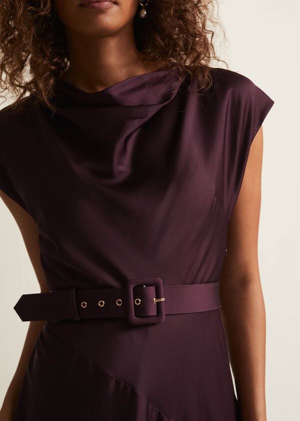 Phase Eight Sabrianna Burgundy Satin Midi Dress