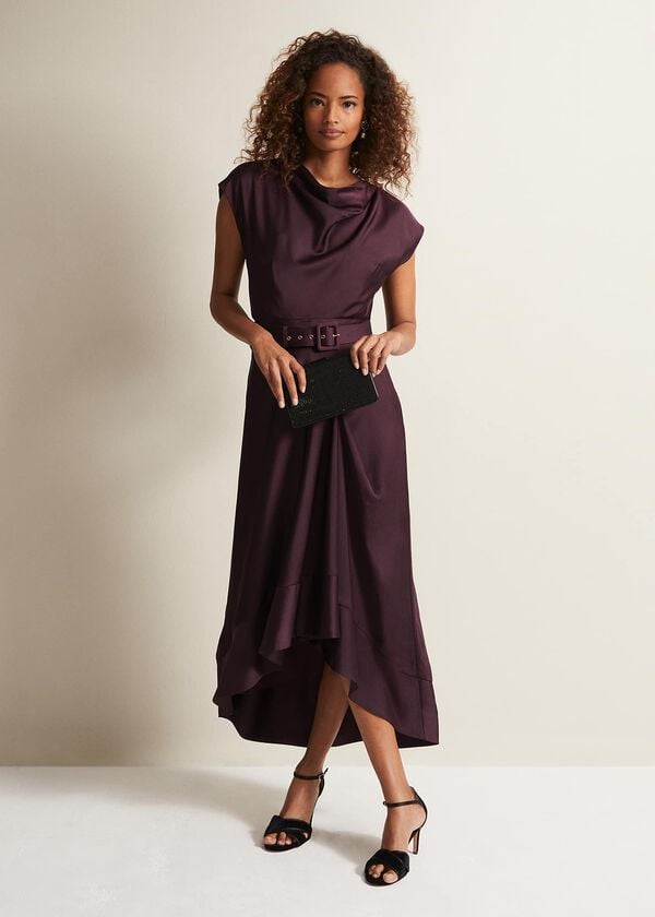 phase eight Sabrianna Burgundy Satin Midi Dress
