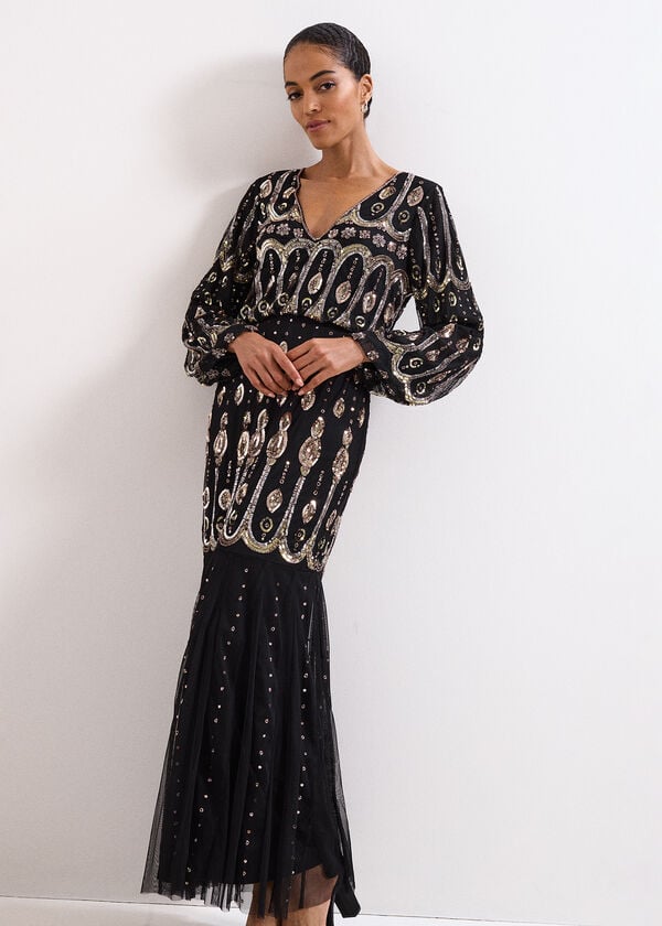 Phase Eight Sasha Black Embellished Maxi Dress