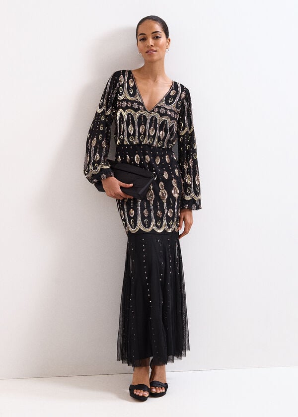 phase eight Sasha Black Embellished Maxi Dress