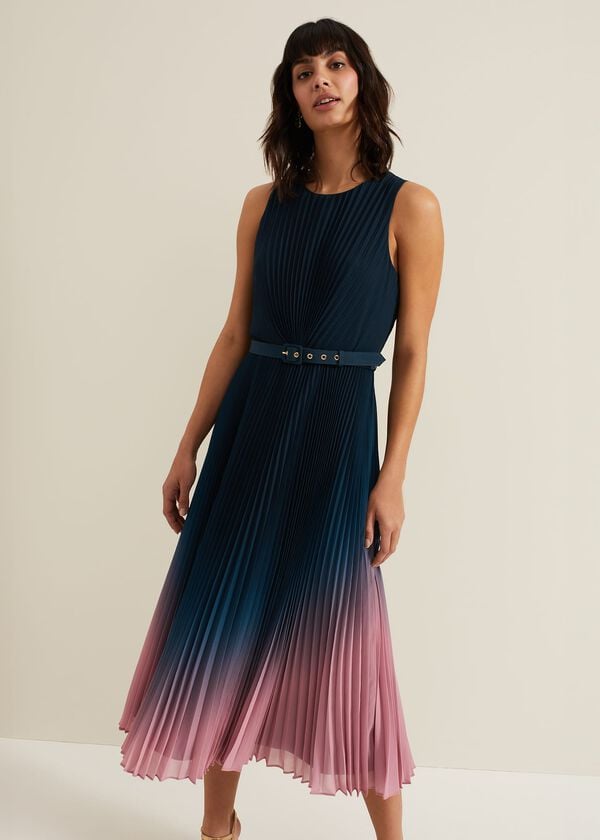 Phase Eight Simara Ombre Chiffon Midi Pleat Dress