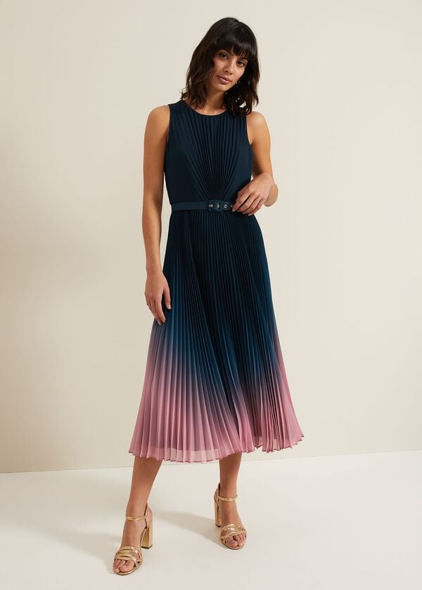 Phase Eight Simara Ombre Chiffon Midi Pleat Dress