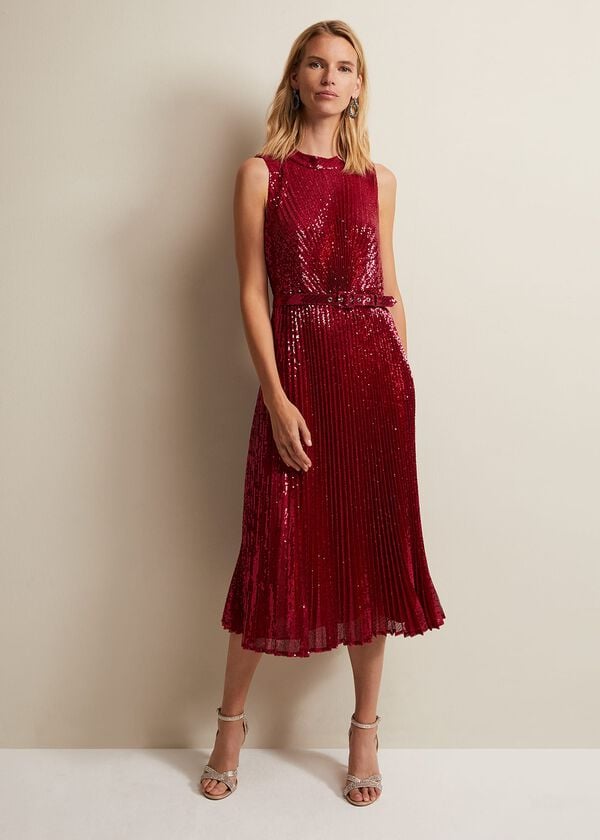 Phase Eight Simara Pink Sequin Midi Dress