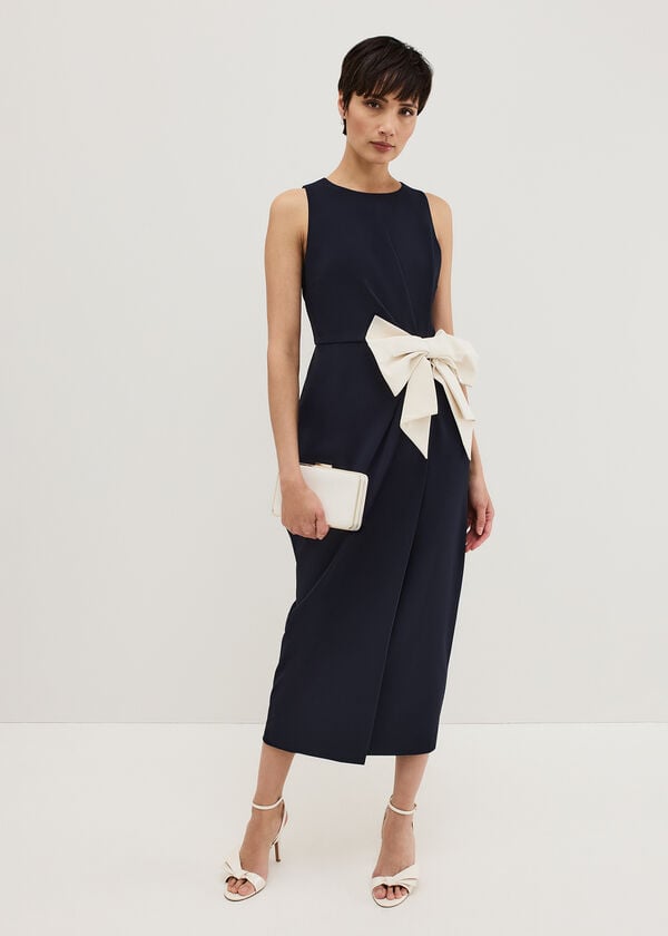 Phase Eight Sophia Navy Bow Midi Dress