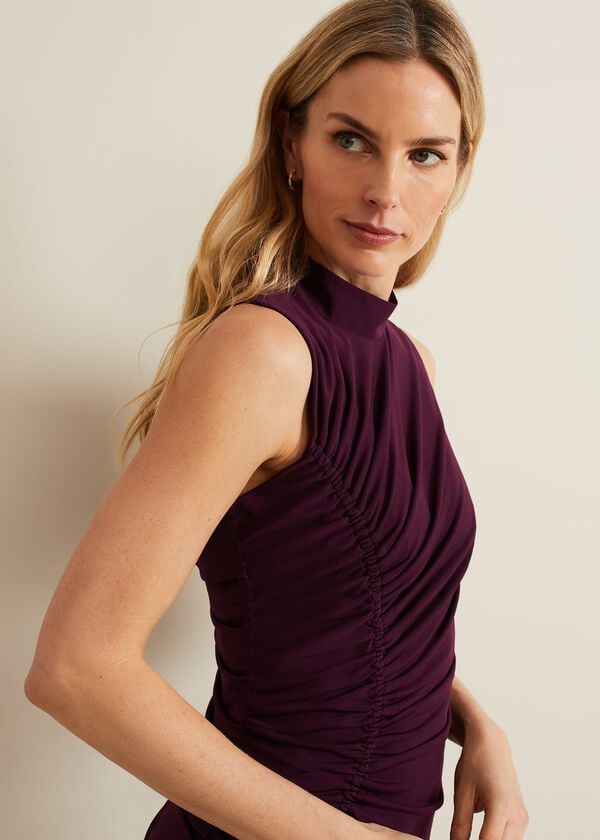 Phase Eight Stefania Burgundy Ruched Midi Dress