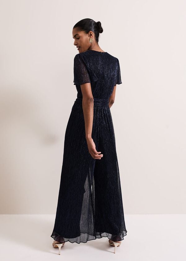 Phase Eight Stella Blue Plisse Jumpsuit