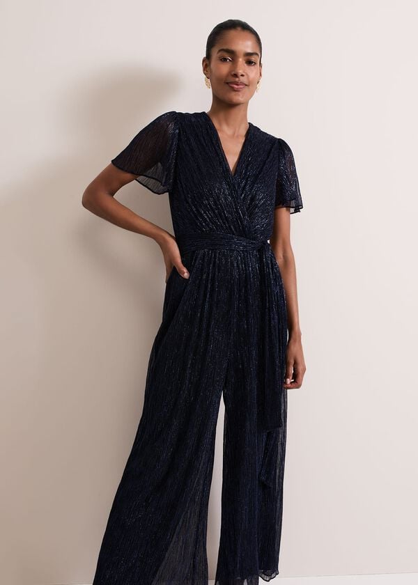 Phase Eight Stella Blue Plisse Jumpsuit