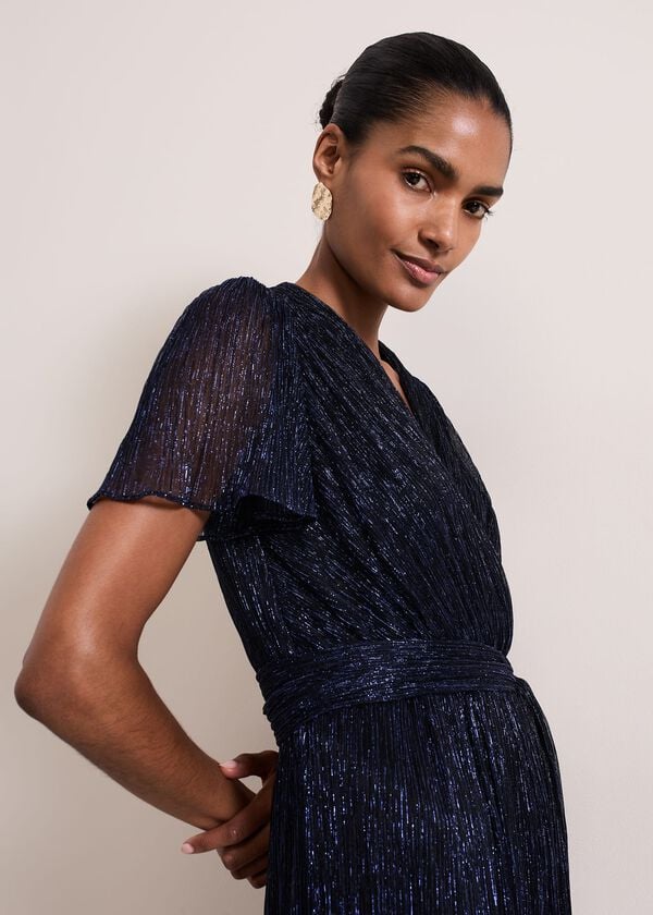 Phase Eight Stella Blue Plisse Jumpsuit