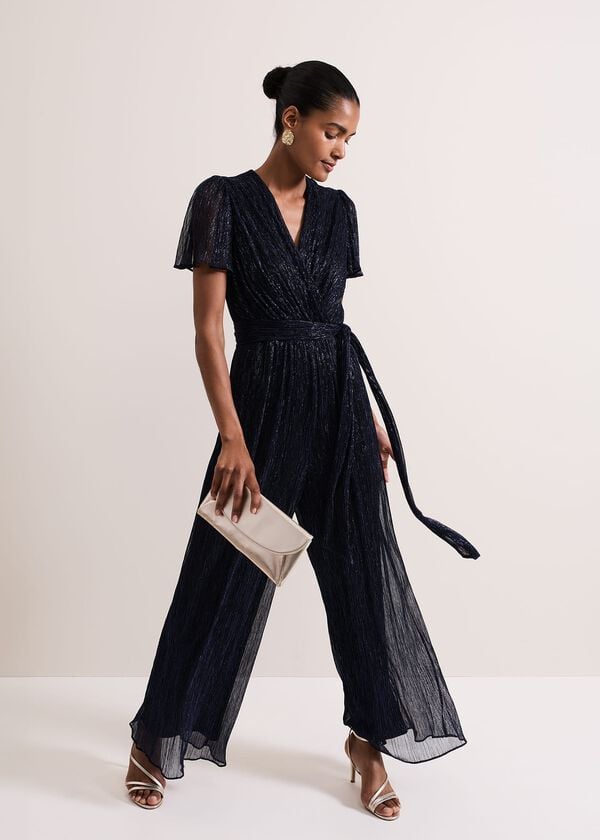 phase eight Stella Blue Plisse Jumpsuit