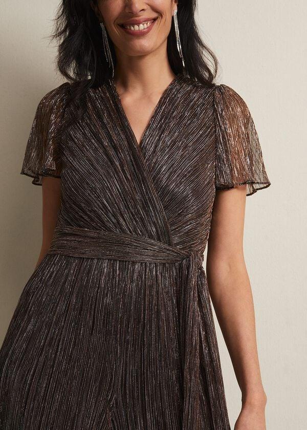 Phase Eight Stella Bronze Plisse Wide Leg Jumpsuit