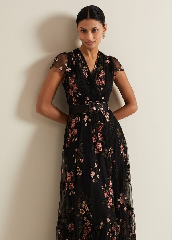 Phase Eight Tamera Mesh Embroidered Maxi Dress