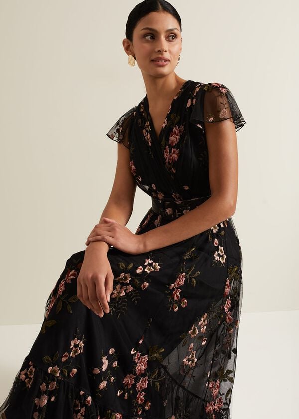 Phase Eight Tamera Mesh Embroidered Maxi Dress