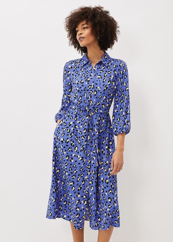 Phase Eight Tana Leopard Print Midi Shirt Dress