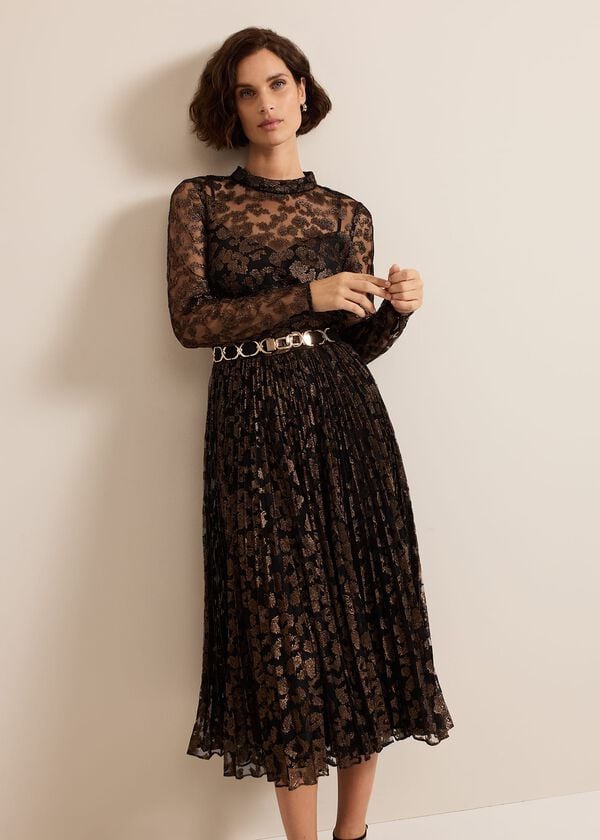 Phase Eight Theodora Leopard Pleat Midi Dress