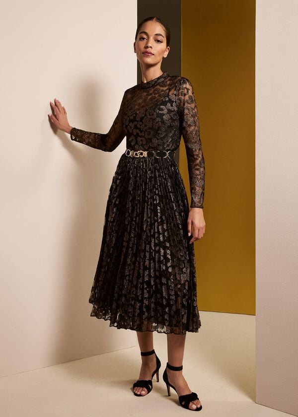 phase eight Theodora Leopard Pleat Midi Dress