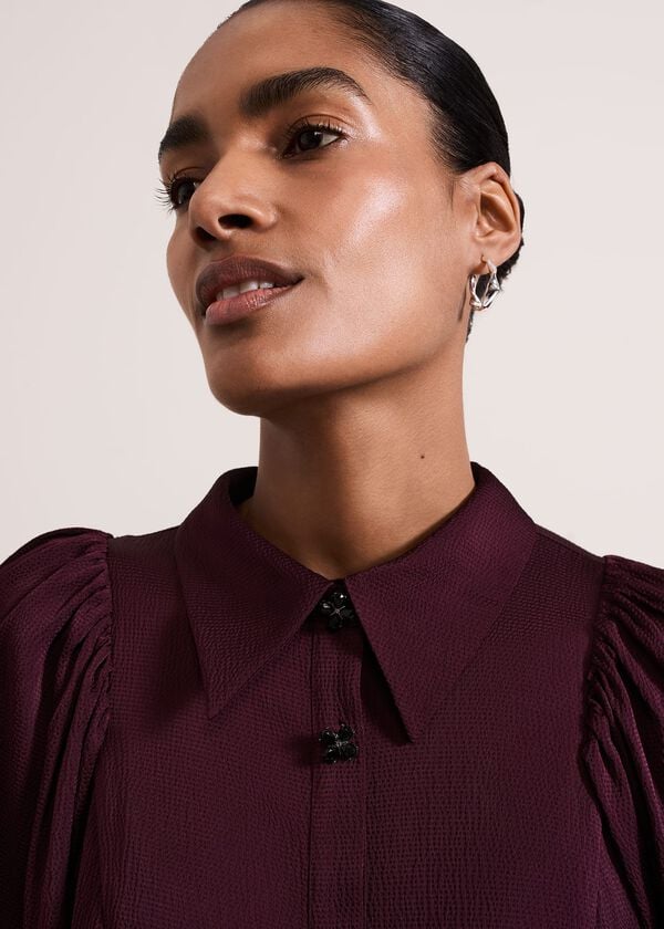 Phase Eight Tila Burgundy Embellished Shirt Dress