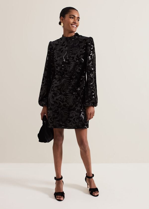 Phase Eight Trudy Black Sequin Velvet Shift Dress