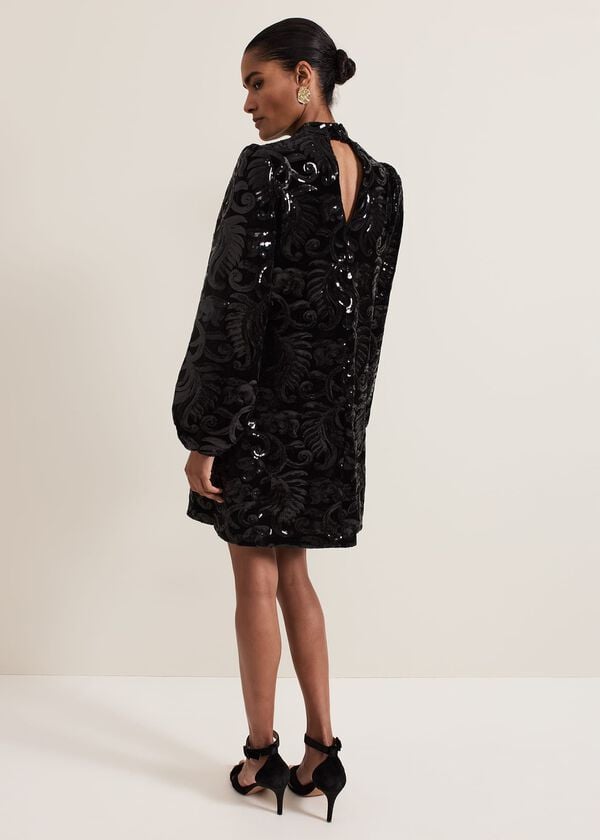 Phase Eight Trudy Black Sequin Velvet Shift Dress