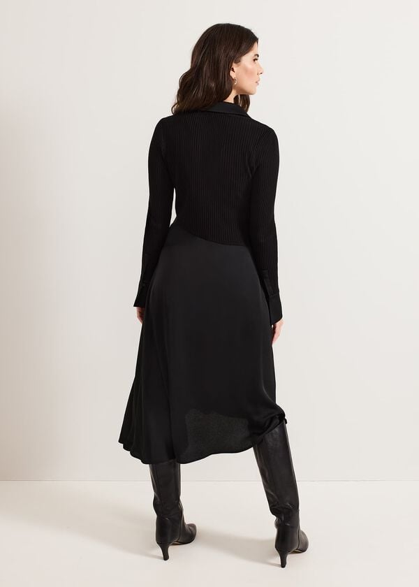 Phase Eight Valeria Black Satin Woven Dress