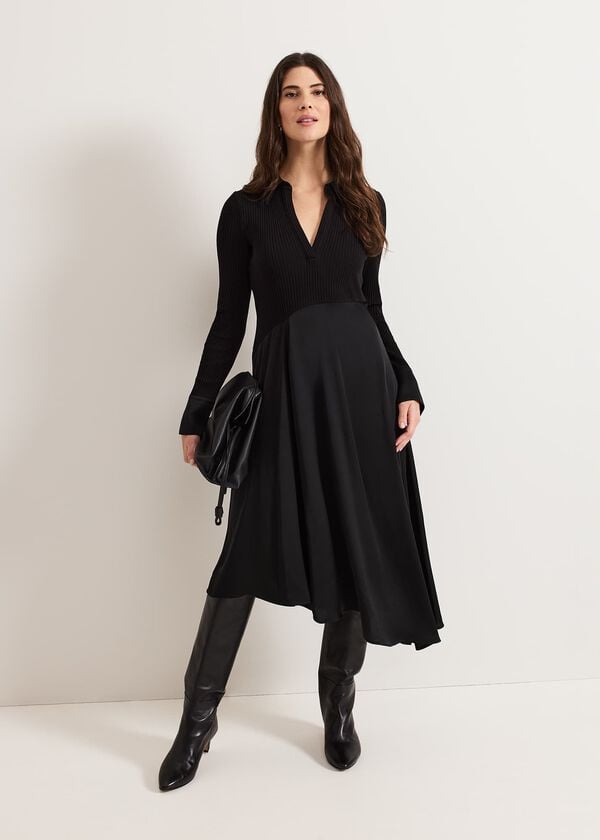 Phase Eight Valeria Black Satin Woven Dress