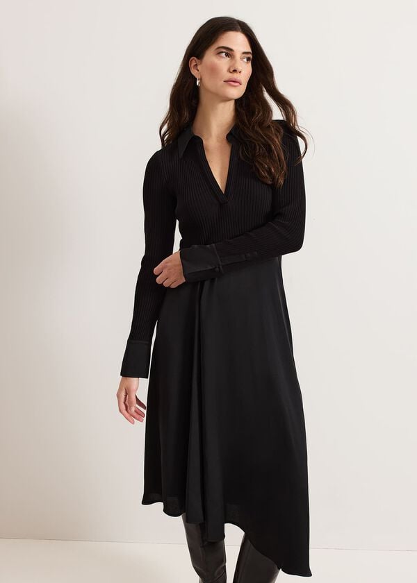 phase eight Valeria Black Satin Woven Dress