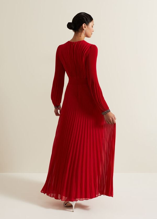 Phase Eight Vila Red Pleated Maxi Dress
