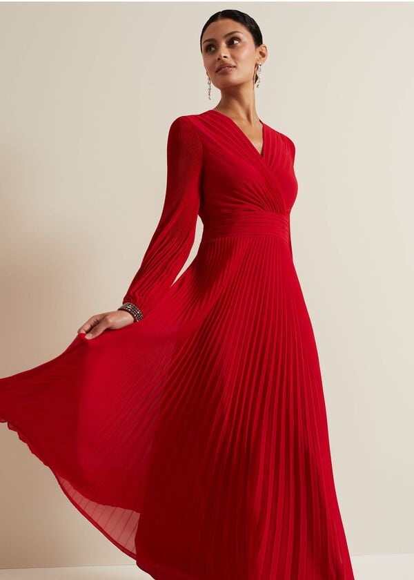 Phase Eight Vila Red Pleated Maxi Dress