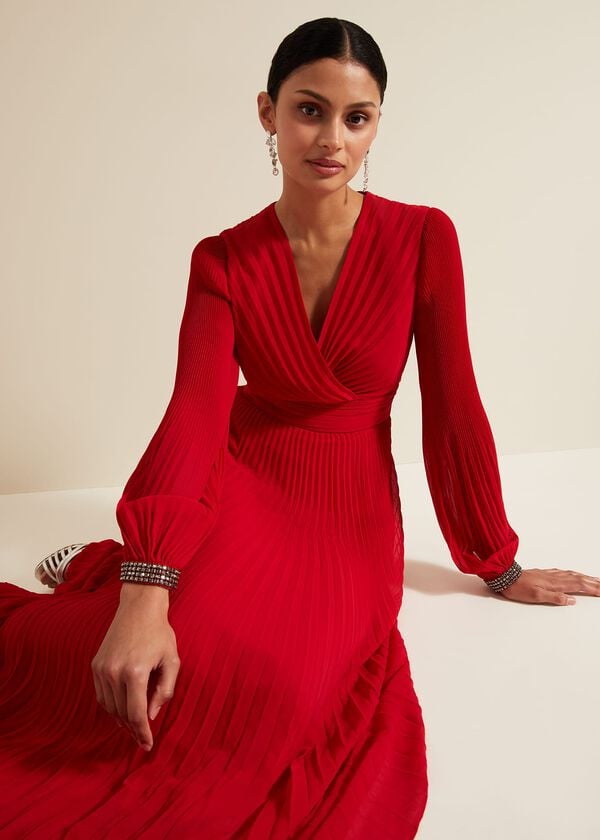 Phase Eight Vila Red Pleated Maxi Dress