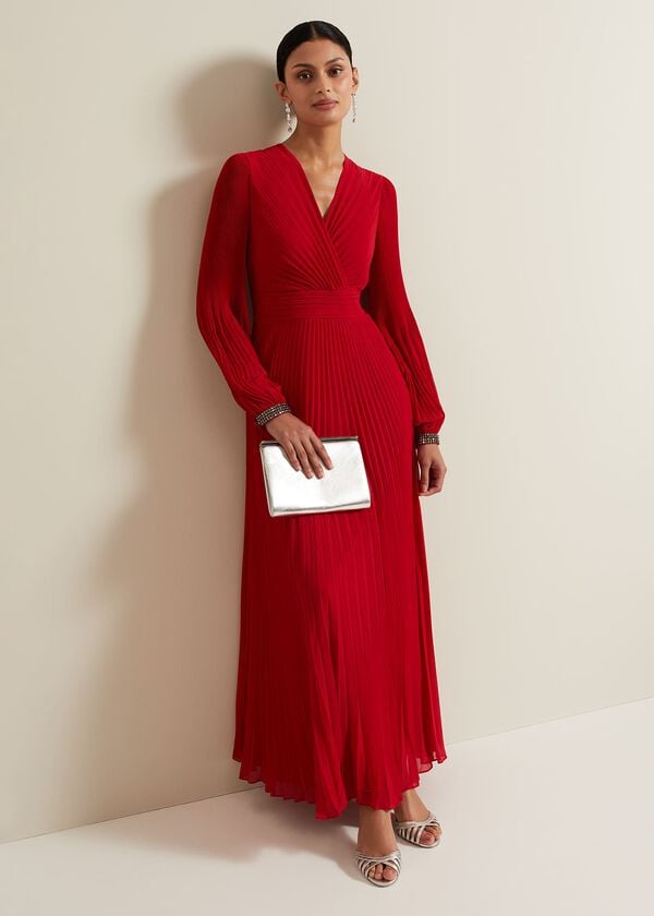 phase eight Vila Red Pleated Maxi Dress