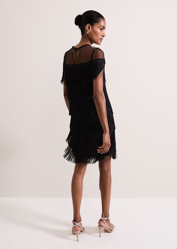 Phase Eight Viola Black Fringe Mini Dress