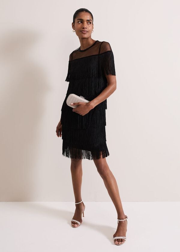Phase Eight Viola Black Fringe Mini Dress