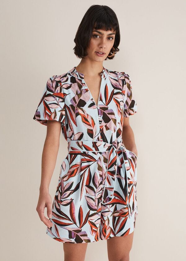 phase eight Vivian Linen Leaf Print Playsuit