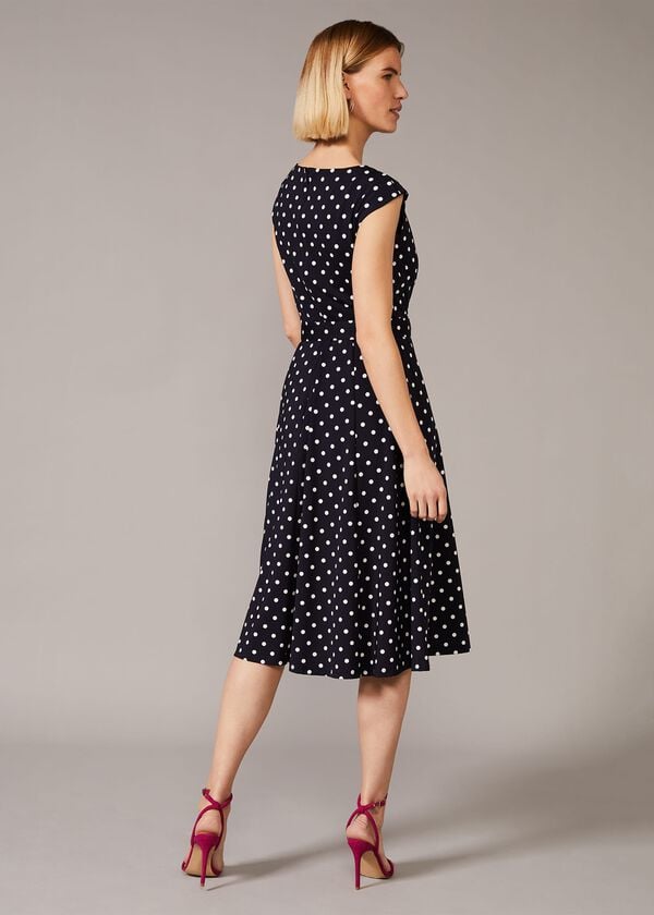 Phase Eight Zalika Spot Cowl Neck Belted Dress