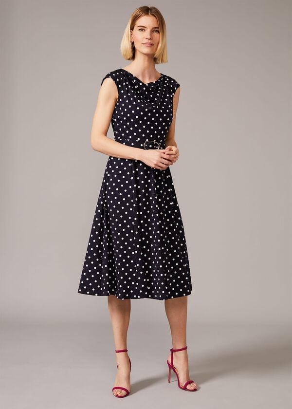 Phase Eight Zalika Spot Cowl Neck Belted Dress