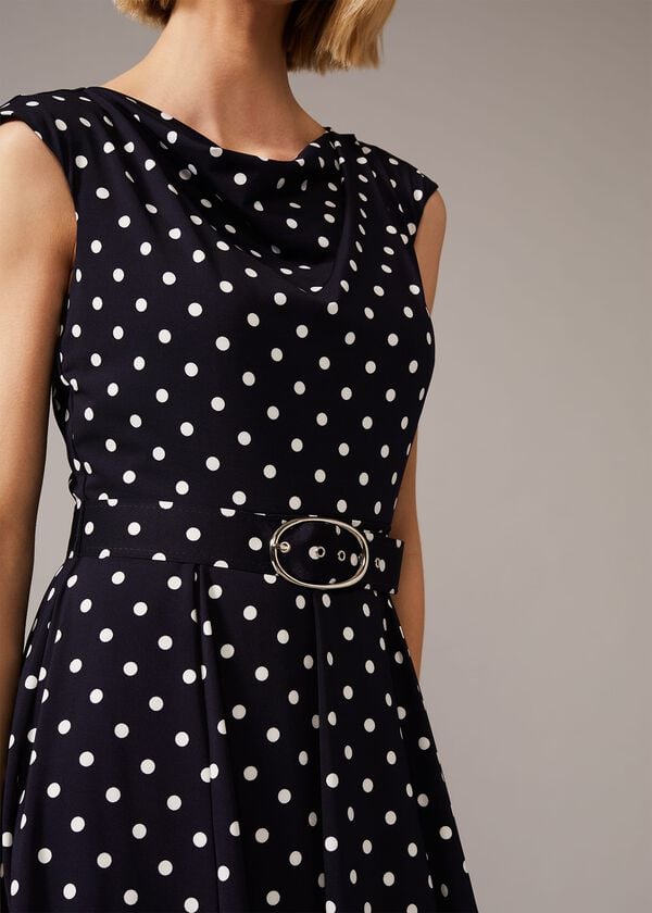 Phase Eight Zalika Spot Cowl Neck Belted Dress