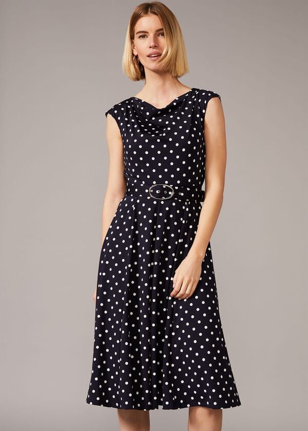 phase eight Zalika Spot Cowl Neck Belted Dress