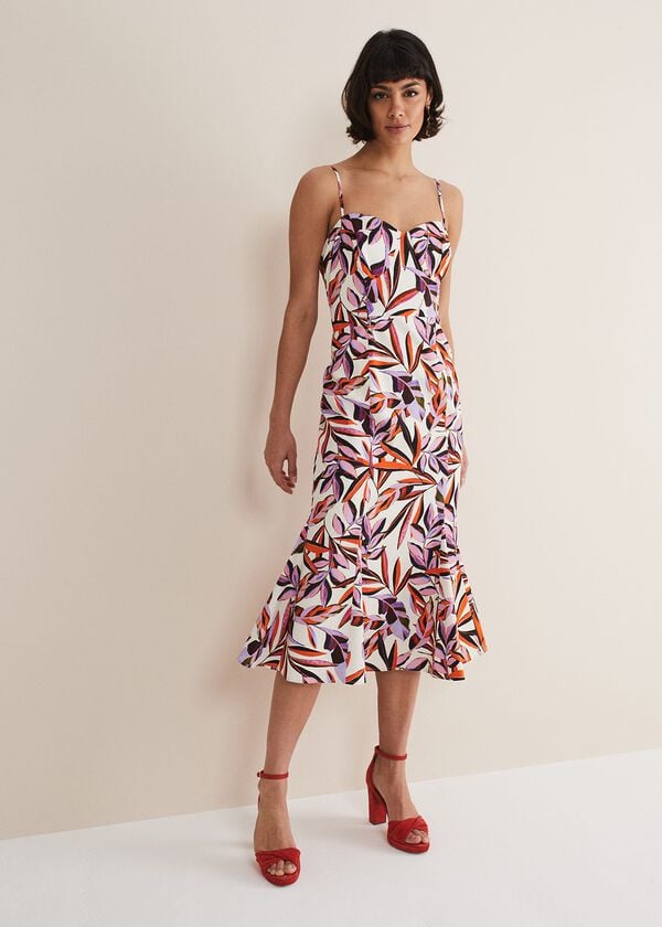 Phase Eight Sammie Leaf Print Fit And Flare Midi Dress
