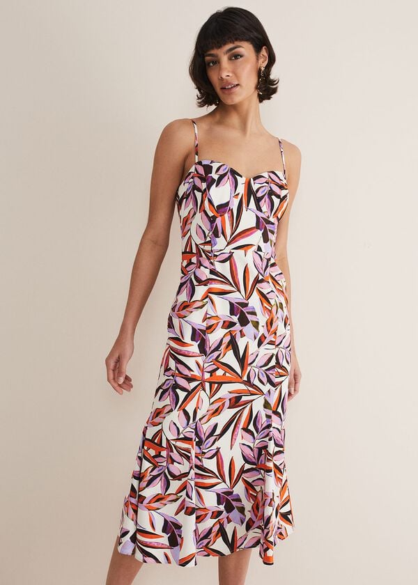 phase eight Sammie Leaf Print Fit And Flare Midi Dress