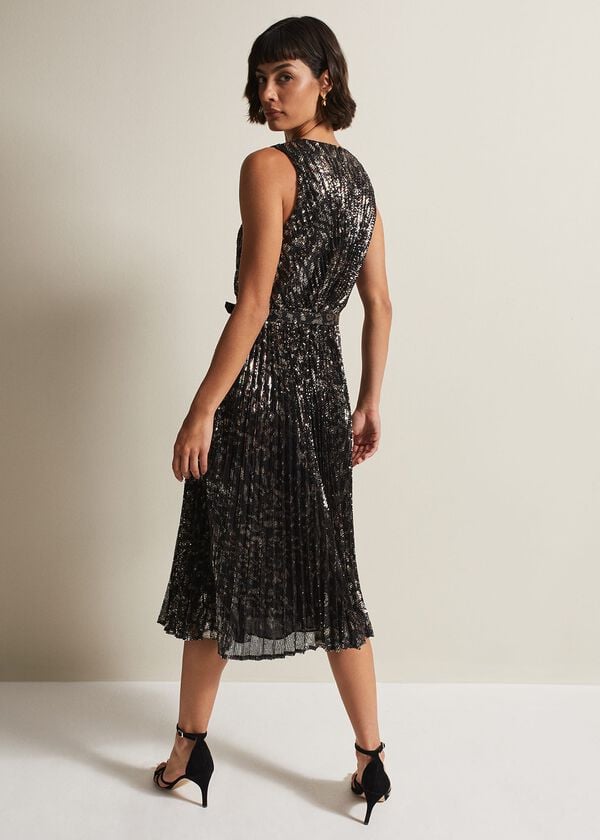 Phase Eight Simara Leopard Sequin Pleated Midi Dress
